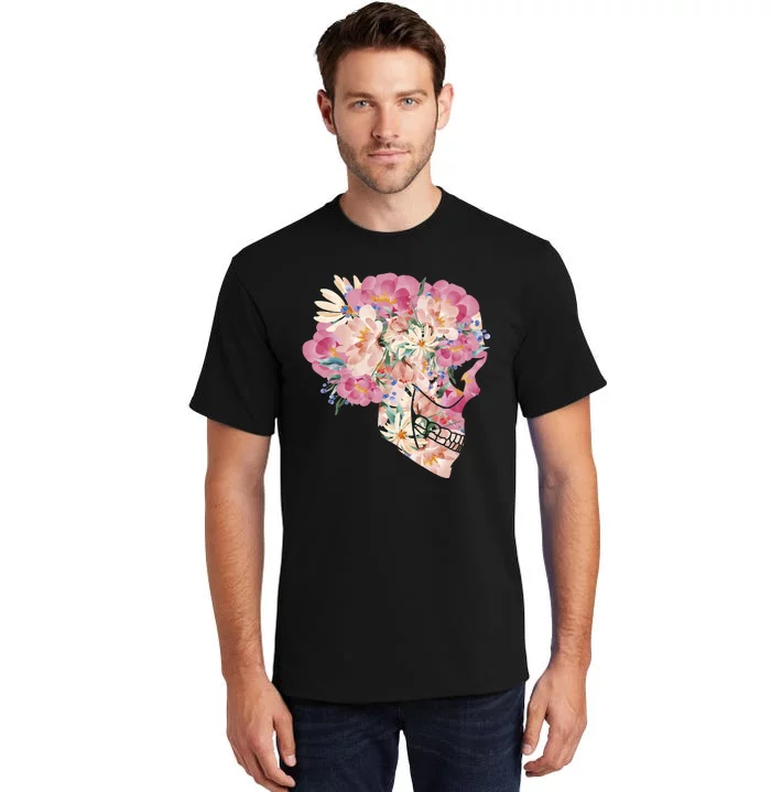 Skull Floral Watercolor Art Tall T-Shirt