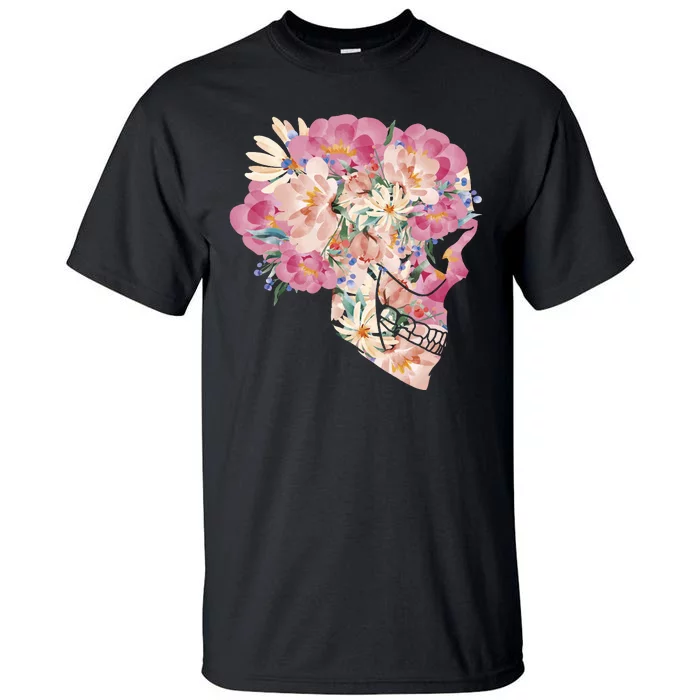 Skull Floral Watercolor Art Tall T-Shirt