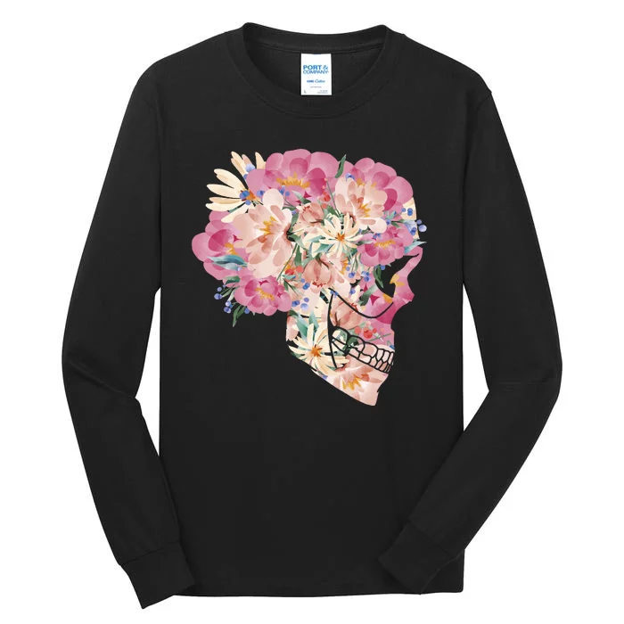 Skull Floral Watercolor Art Tall Long Sleeve T-Shirt