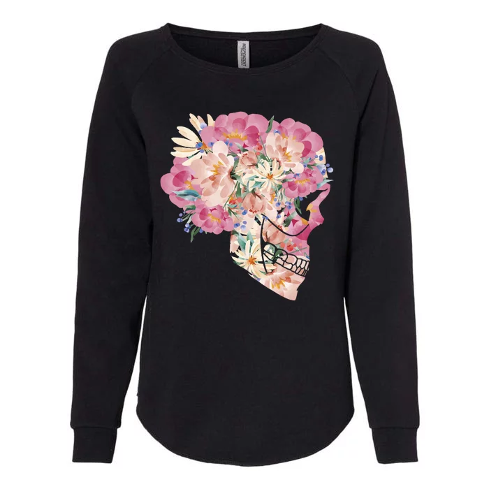 Skull Floral Watercolor Art Womens California Wash Sweatshirt