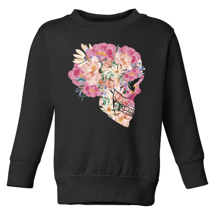 Skull Floral Watercolor Art Toddler Sweatshirt