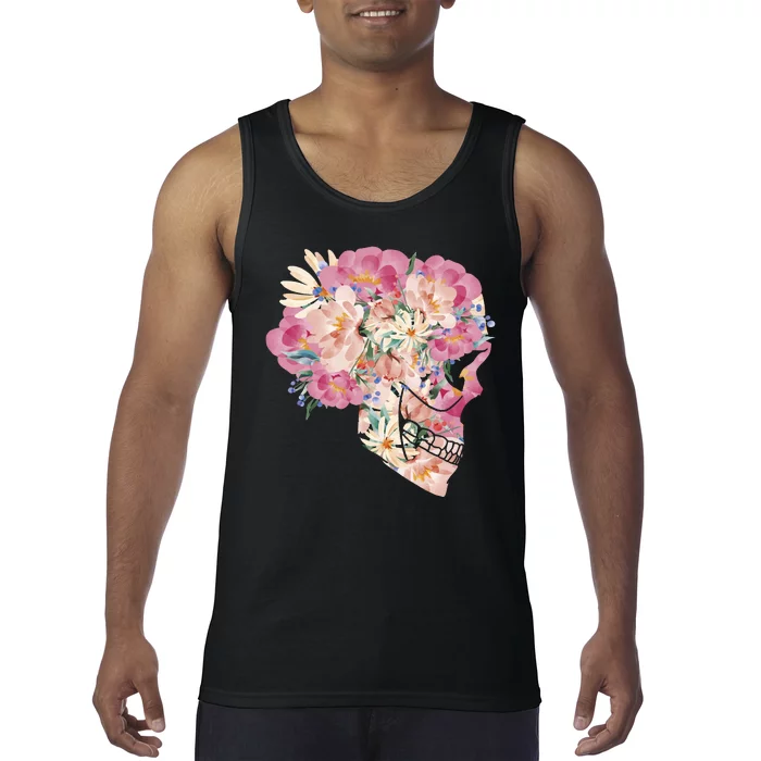 Skull Floral Watercolor Art Tank Top