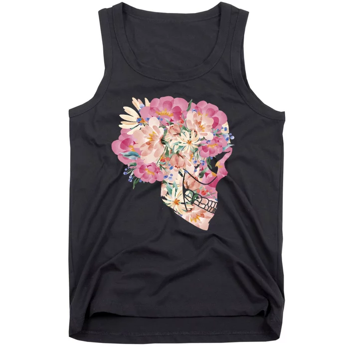 Skull Floral Watercolor Art Tank Top