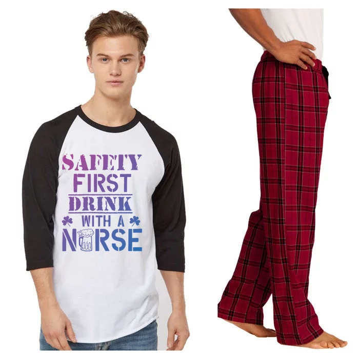 Safety First With A Nurse Beer Lovers St Patricks Day Gift Raglan Sleeve Pajama Set