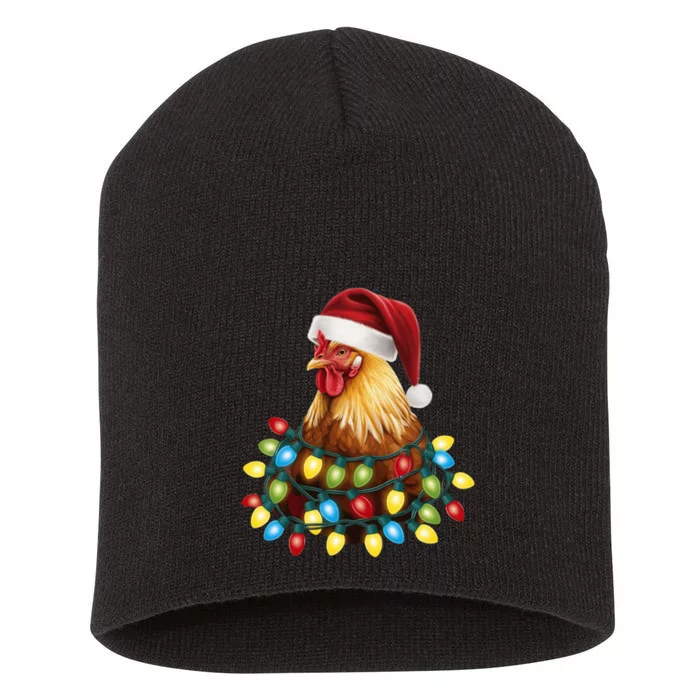 Santa Funny Xmas Tree Chicken Hilarious Christmas Short Acrylic Beanie