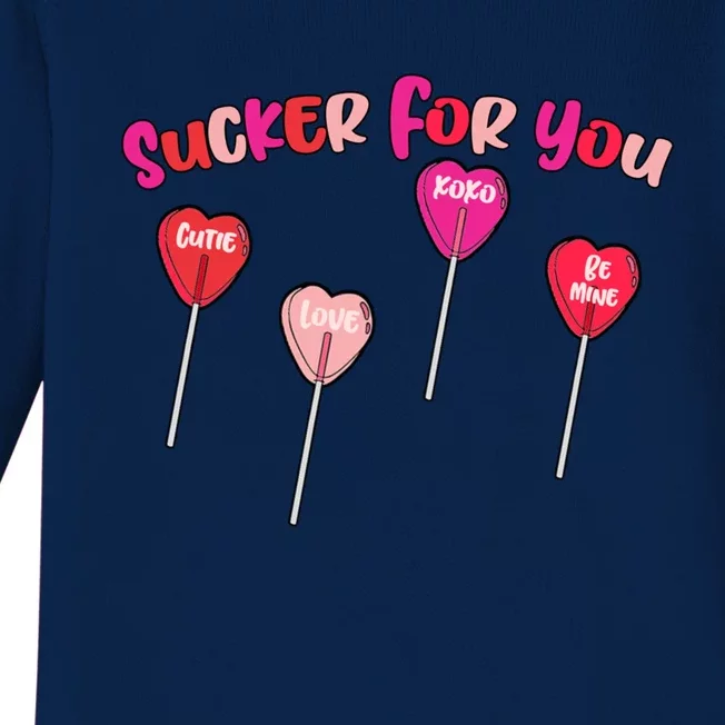 Sucker For You Valentines Day Lollipop Valentines Vibes Vday Gift Baby Long Sleeve Bodysuit