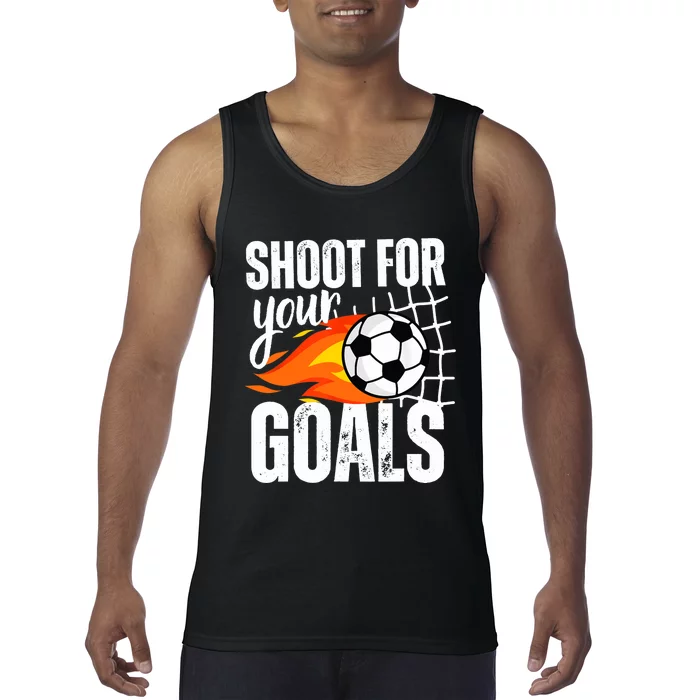 Shoot For Your Goals Soccer Boy Saying Distressed Graphic Tank Top