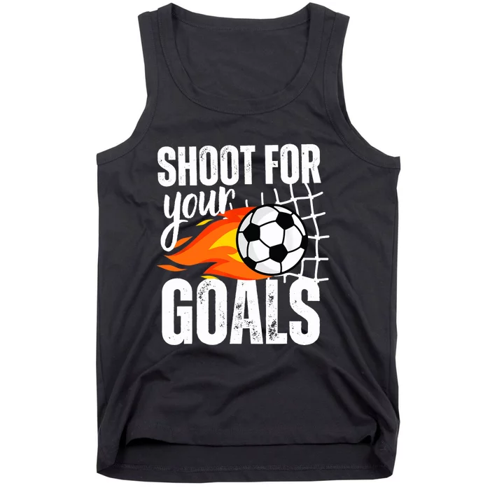 Shoot For Your Goals Soccer Boy Saying Distressed Graphic Tank Top