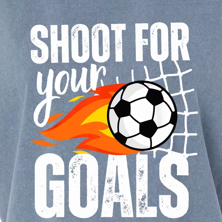 Shoot For Your Goals Soccer Boy Saying Distressed Graphic Garment-Dyed Women's Muscle Tee