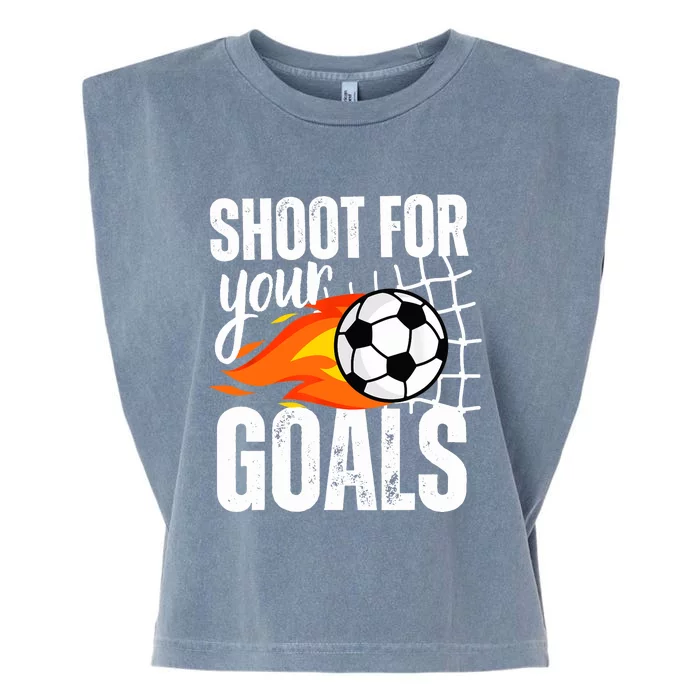 Shoot For Your Goals Soccer Boy Saying Distressed Graphic Garment-Dyed Women's Muscle Tee