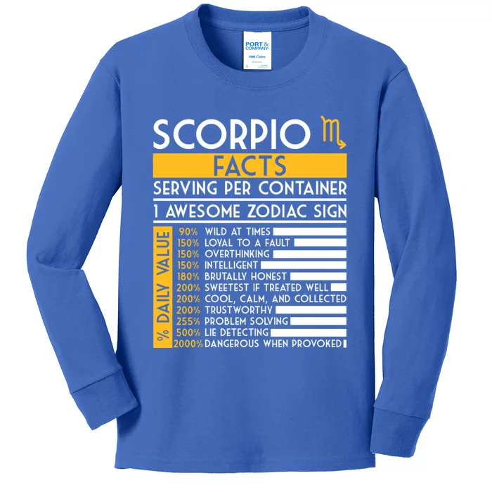 Scorpio Facts Zodiac Horoscope Funny Astrology Star Sign Cute Gift Kids Long Sleeve Shirt