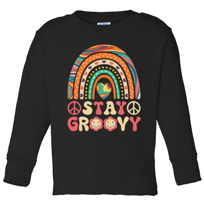 Stay Groovy 60s Outfit 70s Theme Costume Cute Rainbow Hippie Toddler Long Sleeve Shirt