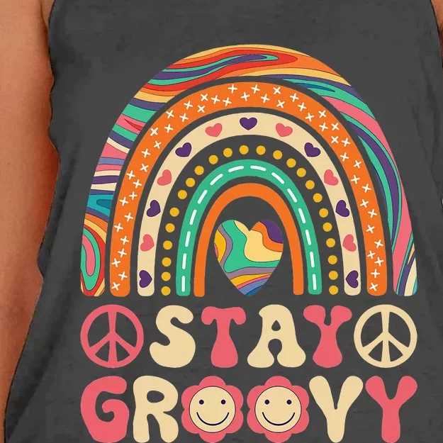 Stay Groovy 60s Outfit 70s Theme Costume Cute Rainbow Hippie Women's Knotted Racerback Tank