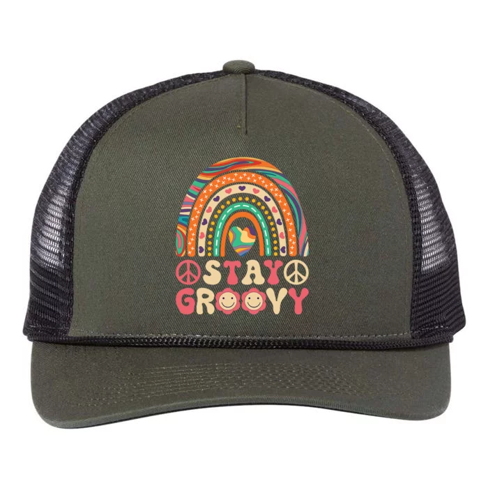 Stay Groovy 60s Outfit 70s Theme Costume Cute Rainbow Hippie Retro Rope Trucker Hat Cap