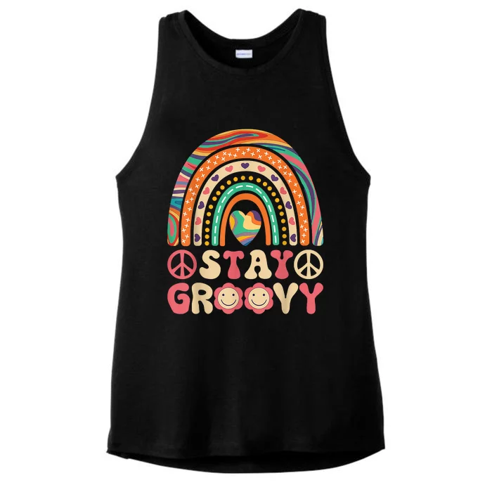 Stay Groovy 60s Outfit 70s Theme Costume Cute Rainbow Hippie Ladies Tri-Blend Wicking Tank