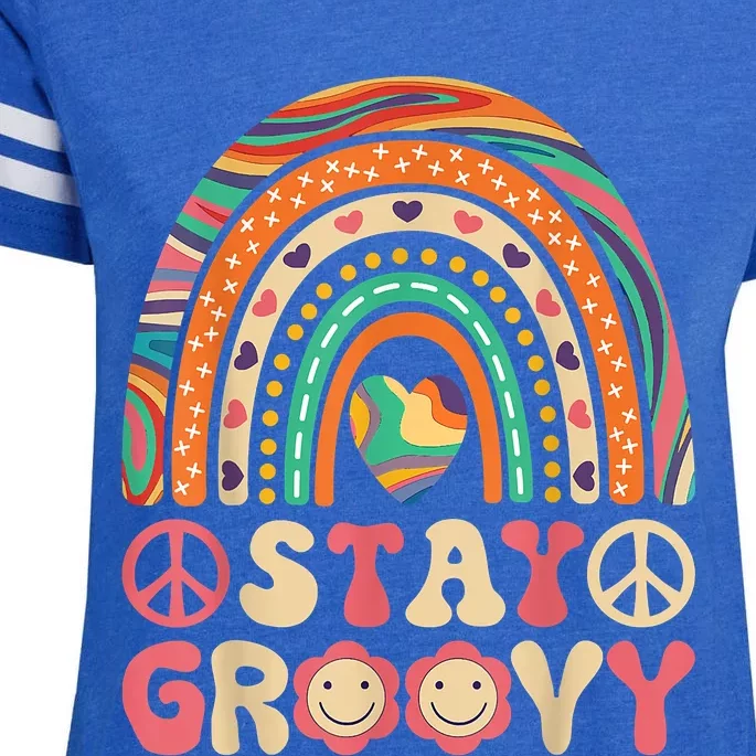 Stay Groovy 60s Outfit 70s Theme Costume Cute Rainbow Hippie Enza Ladies Jersey Football T-Shirt