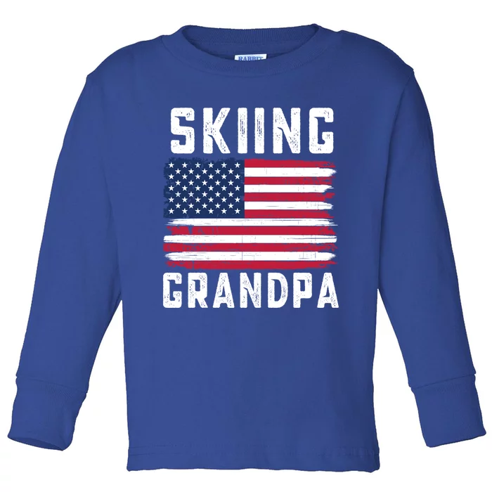 Skiing Grandpa American Flag July 4th Gift Toddler Long Sleeve Shirt