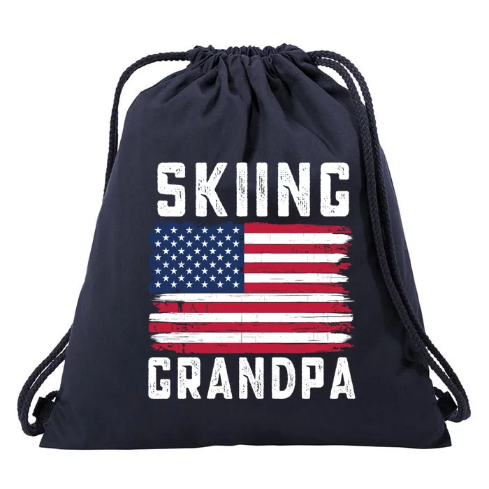 Skiing Grandpa American Flag July 4th Gift Drawstring Bag