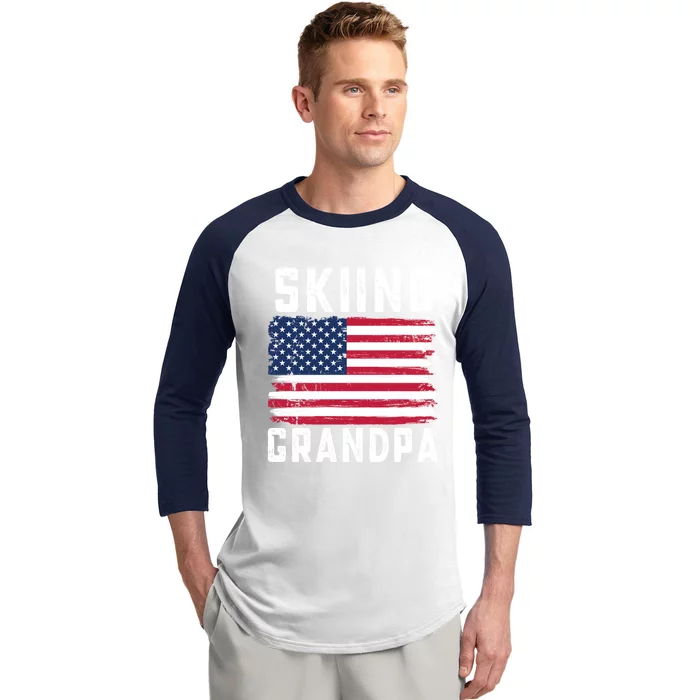 Skiing Grandpa American Flag July 4th Gift Baseball Sleeve Shirt