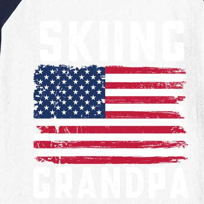 Skiing Grandpa American Flag July 4th Gift Baseball Sleeve Shirt