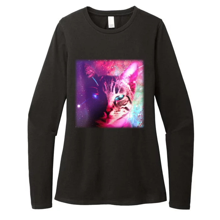 Spacy Galaxy Alien Cat Womens CVC Long Sleeve Shirt