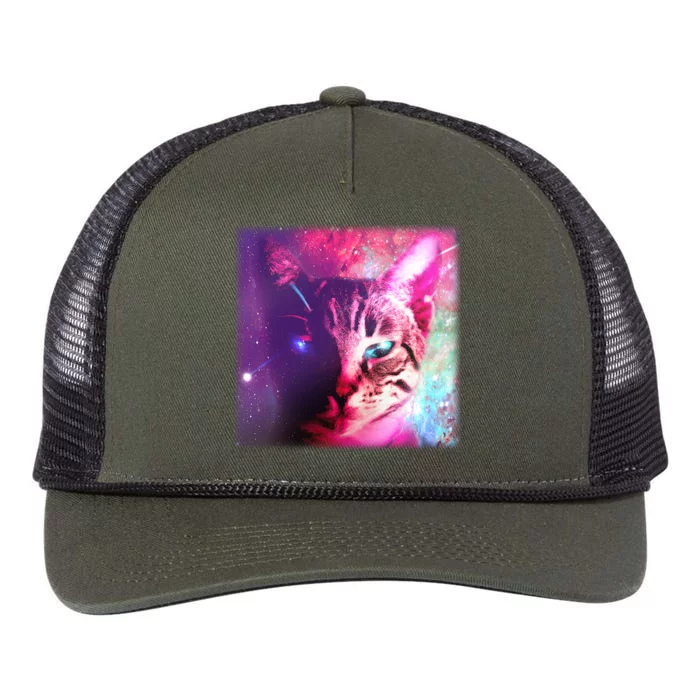 Spacy Galaxy Alien Cat Retro Rope Trucker Hat Cap