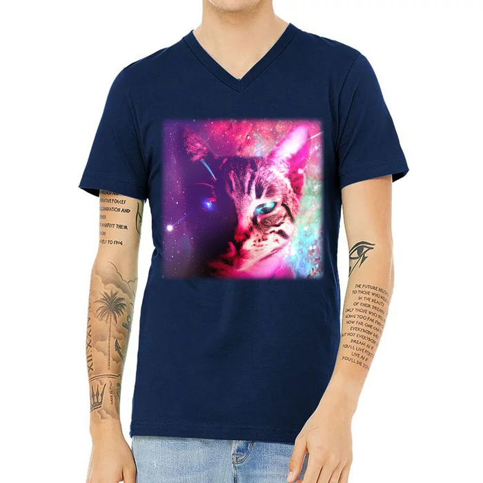 Spacy Galaxy Alien Cat V-Neck T-Shirt