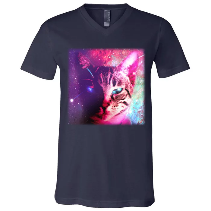 Spacy Galaxy Alien Cat V-Neck T-Shirt