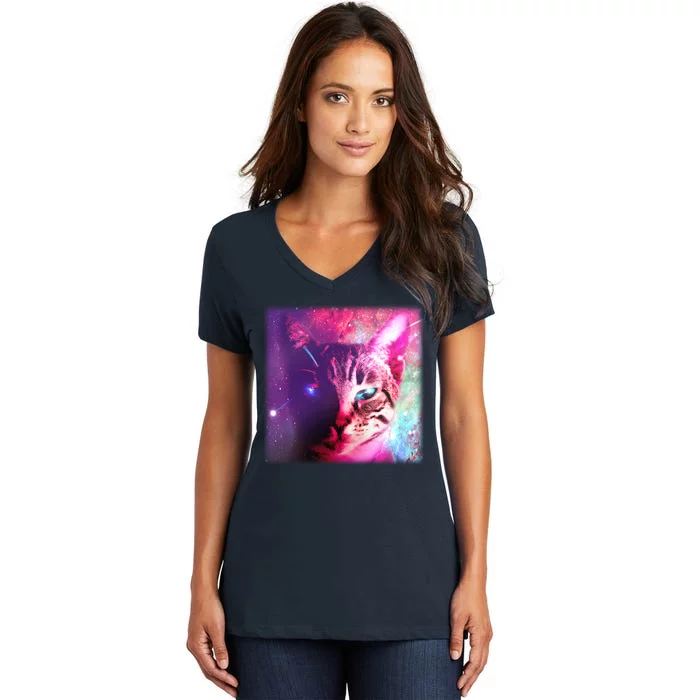 Spacy Galaxy Alien Cat Women's V-Neck T-Shirt