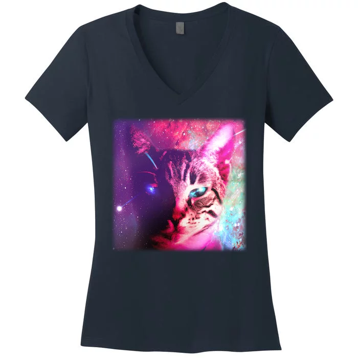 Spacy Galaxy Alien Cat Women's V-Neck T-Shirt