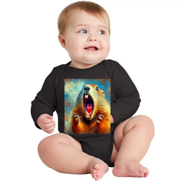 Scream Groundhog Artistic Groundhog Day Baby Long Sleeve Bodysuit