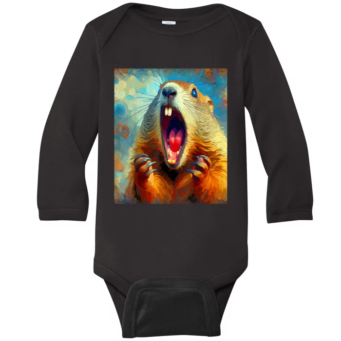 Scream Groundhog Artistic Groundhog Day Baby Long Sleeve Bodysuit