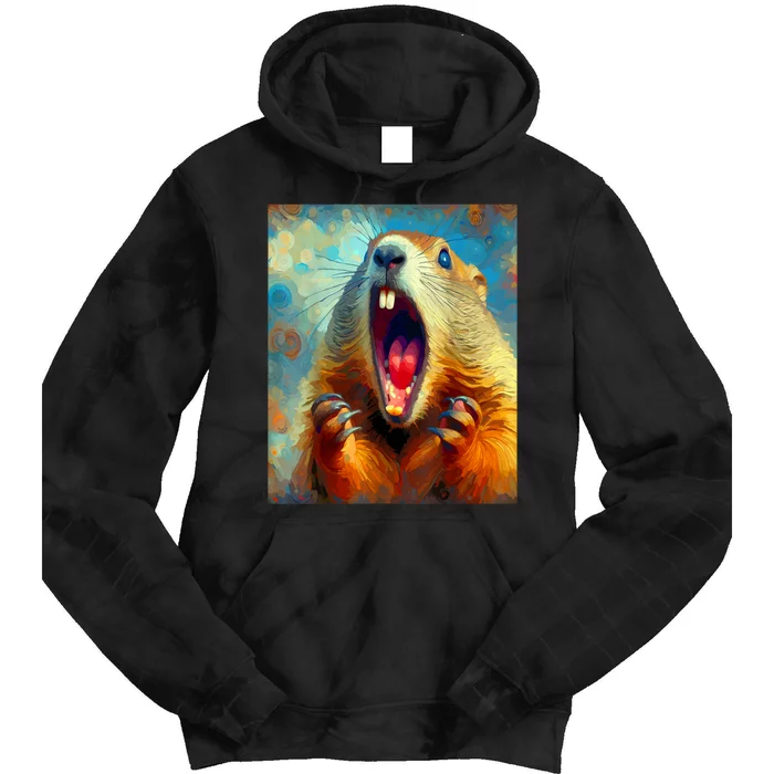 Scream Groundhog Artistic Groundhog Day Tie Dye Hoodie