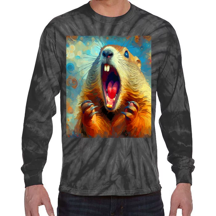 Scream Groundhog Artistic Groundhog Day Tie-Dye Long Sleeve Shirt