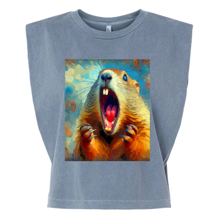 Scream Groundhog Artistic Groundhog Day Garment-Dyed Women's Muscle Tee