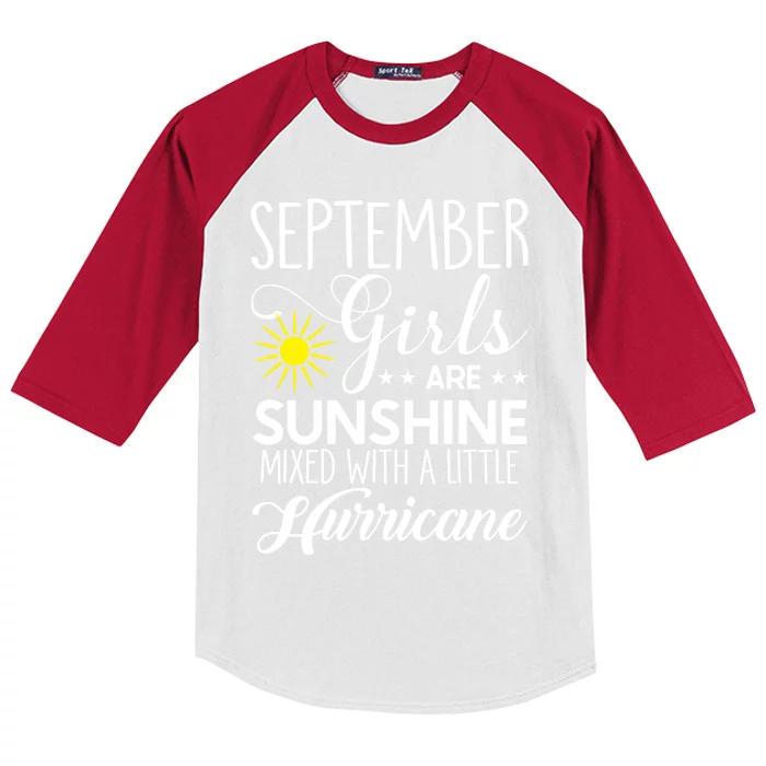 September Girls Are Sunshine Mixed With A Little Hurricane Gift Kids Colorblock Raglan Jersey