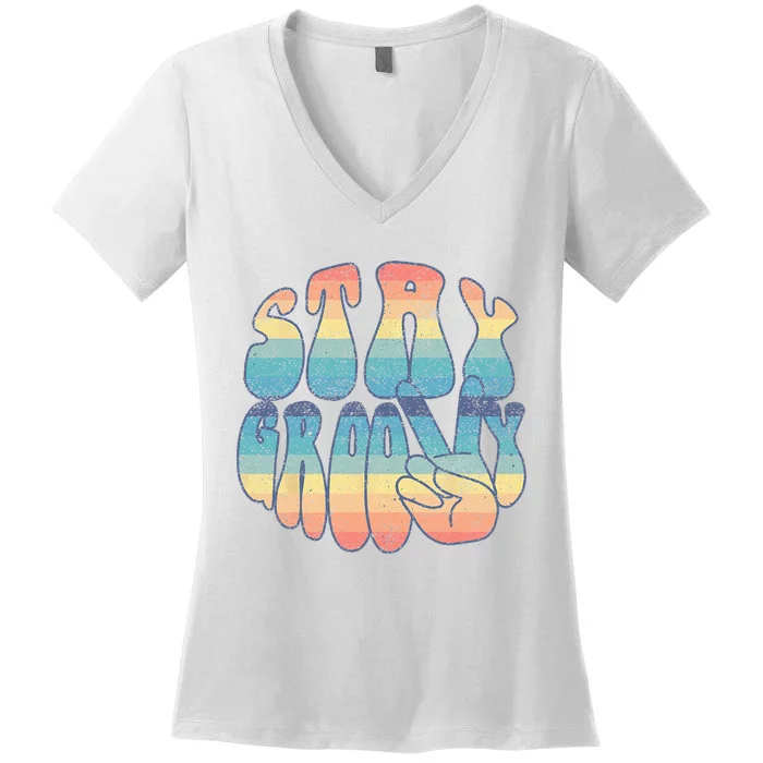 Stay Groovy and Peace Retro Vintage 70's style Women's V-Neck T-Shirt