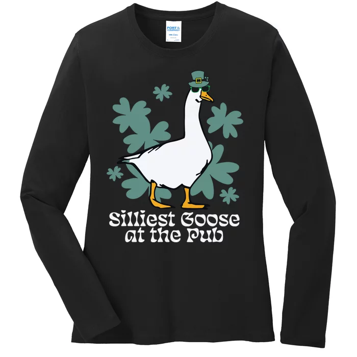 Silliest Goose At The Pub Funny Shamrock St Patricks Day Ladies Long Sleeve Shirt