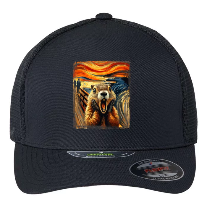 Scream Groundhog | Artistic Groundhog Day Flexfit Unipanel Trucker Cap