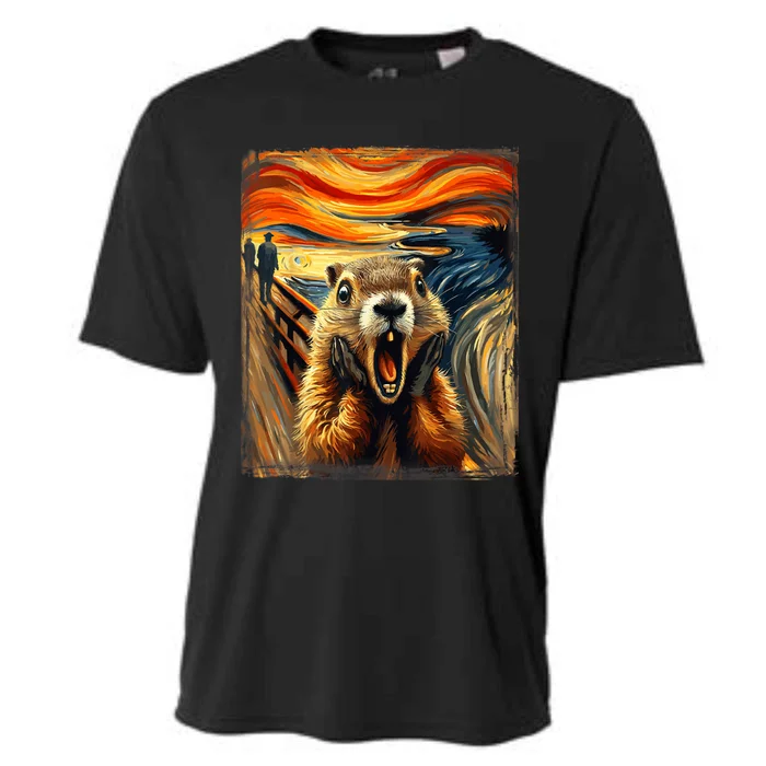 Scream Groundhog | Artistic Groundhog Day Cooling Performance Crew T-Shirt