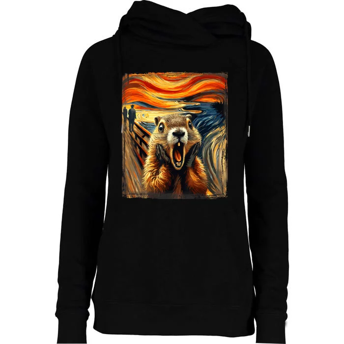 Scream Groundhog | Artistic Groundhog Day Womens Funnel Neck Pullover Hood