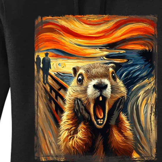 Scream Groundhog | Artistic Groundhog Day Women's Pullover Hoodie