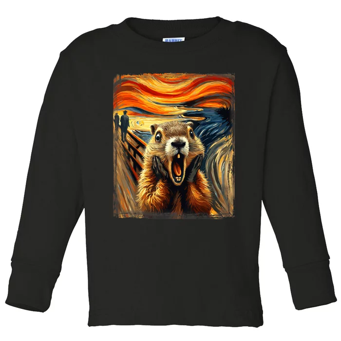 Scream Groundhog | Artistic Groundhog Day Toddler Long Sleeve Shirt