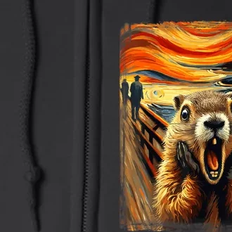 Scream Groundhog | Artistic Groundhog Day Full Zip Hoodie