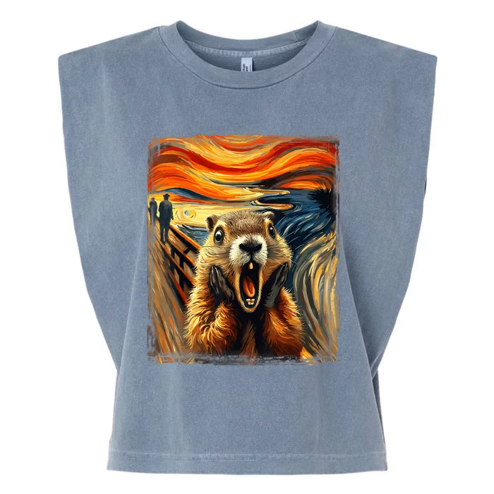 Scream Groundhog | Artistic Groundhog Day Garment-Dyed Women's Muscle Tee