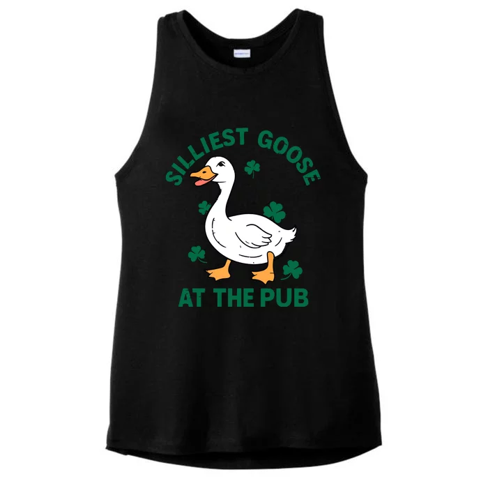 Silliest Goose At The Pub Whimsical Laughter Shamrock Irish Ladies Tri-Blend Wicking Tank