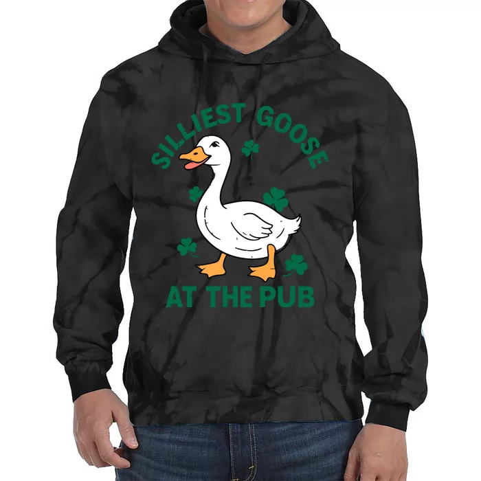 Silliest Goose At The Pub Whimsical Laughter Shamrock Irish Tie Dye Hoodie