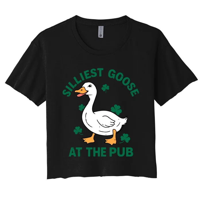 Silliest Goose At The Pub Whimsical Laughter Shamrock Irish Women's Crop Top Tee