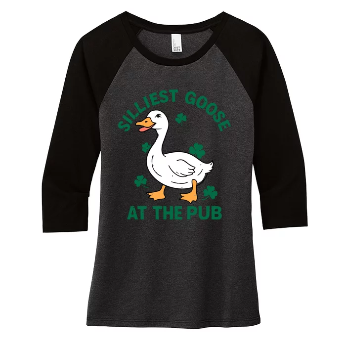 Silliest Goose At The Pub Whimsical Laughter Shamrock Irish Women's Tri-Blend 3/4-Sleeve Raglan Shirt