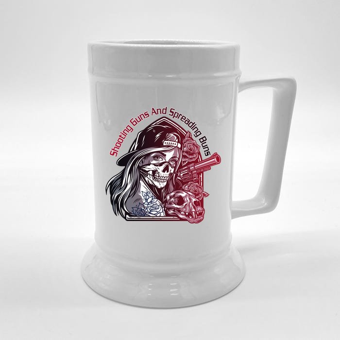 Shooting Guns And Spreading Buns Front & Back Beer Stein